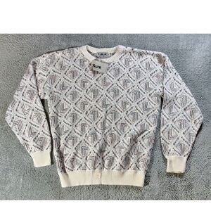 LAVANÉ New York Men's Sweater Size XL White Geometric Knit Crewneck USA Made NWT